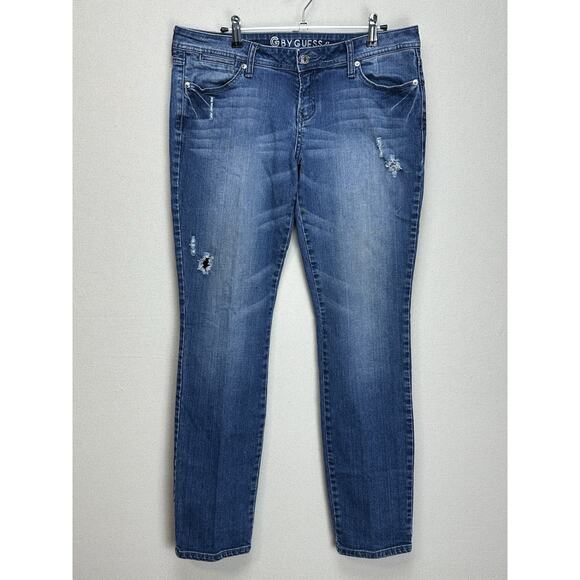 G by Guess EVA Skinny Low Rise Medium Wash Distressed Stretch Blue Jeans Size 32 - Picture 1 of 11